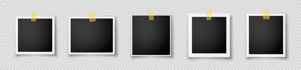 A set of five retro photo frames with black inserts and sticky tapes on a white Stock Illustration