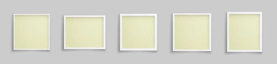 A set of five retro photo frames with yellow inserts on a gray background. イラスト素材