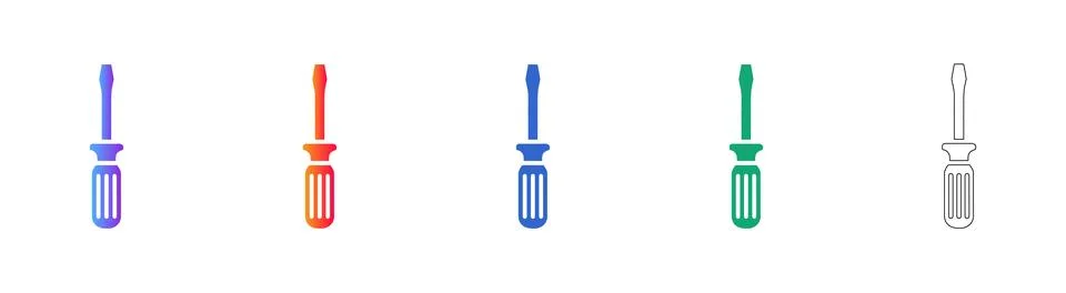 Set of Five Screwdriver Tool Icons Stock Illustration