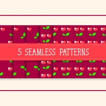 Set Of Five Seamless Patterns For Your Products And Business. Vector Of Cherr Stock Illustration