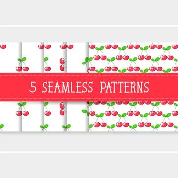 Set Of Five Seamless Patterns For Your Products And Business. Vector Of Cherr Stock Illustration