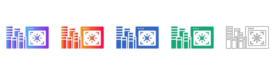 Set of Five Secure Analytics Dashboard Icons Stock Illustration