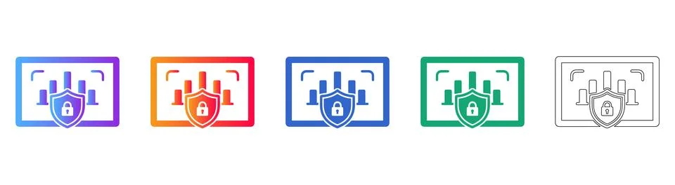 Set of Five Secure Data Analytics Dashboard Icons 스톡 일러스트