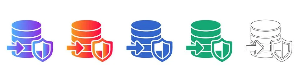 Set of Five Secure Database Protection Icons Stock Illustration