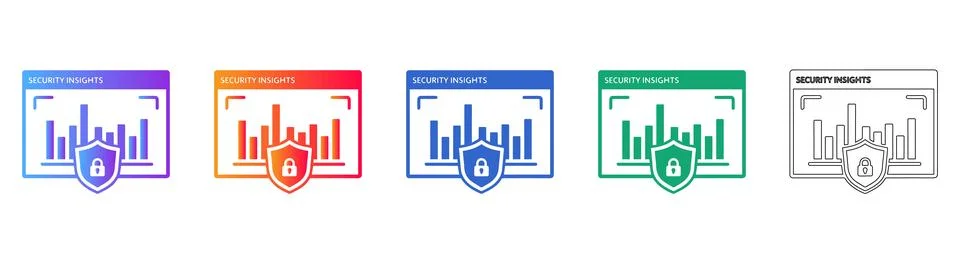 Set of Five Security Insights Analytics Icons Stock Illustration