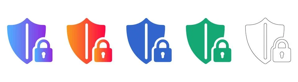 Set of Five Security Shield and Lock Icons Illustrazione stock