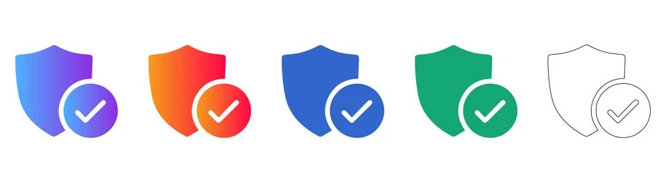 Set of Five Security Shield and Checkmark Icons Stock Illustration