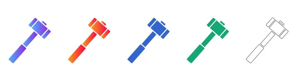 Set of Five Sledgehammer Icons Vector Design Stock Illustration