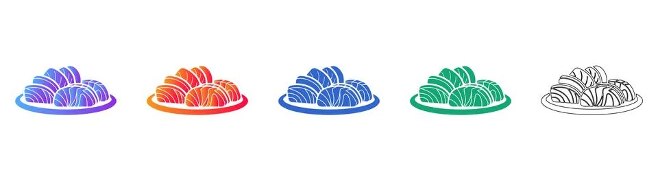 Set of Five Sliced Fish Dish Icons Stock Illustration