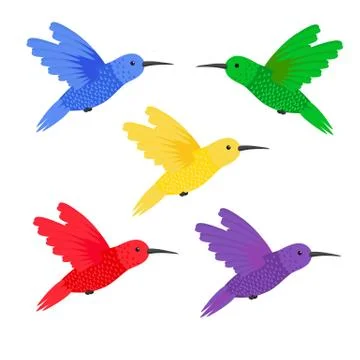 Set five small colorful bird hummingbird Stock Illustration