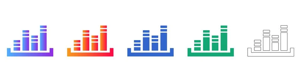 Set of Five Stacked Column Chart Icons Stock Illustration