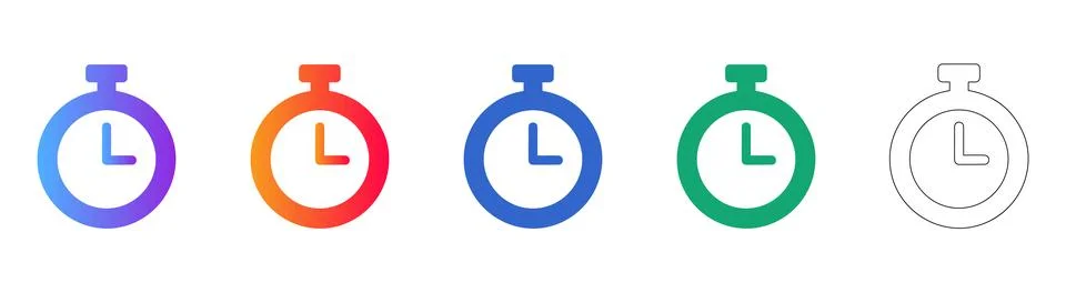 Set of Five Stopwatch Icons for Time Management and Productivity Stockillustratie