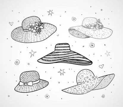 Set of five summer hats Stock Illustration