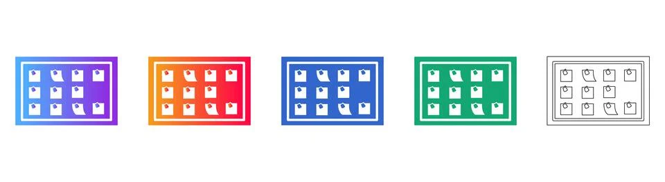 Set of Five Task Board Icons with Sticky Notes Stock Illustration