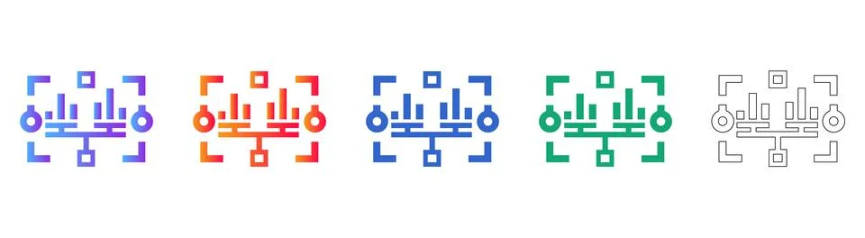 Set of Five Technical Data Insight System Icons Stock Illustration