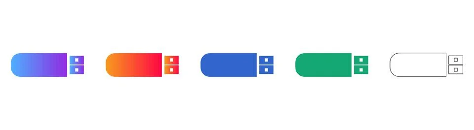 Set of Five USB Drive Tech Icons Stockillustratie