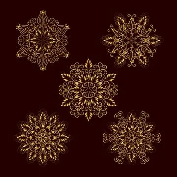 Set from five Vector Gold Floral Mandalas Stock Illustration