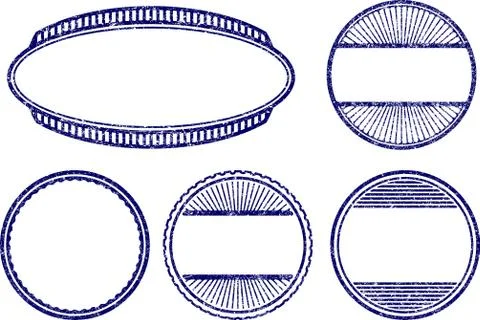 Set of five vector grunge style templates for rubber stamps. Stock Illustration
