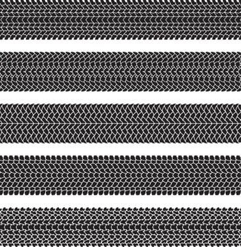 Set of five vector traces of tires. Stock Illustration