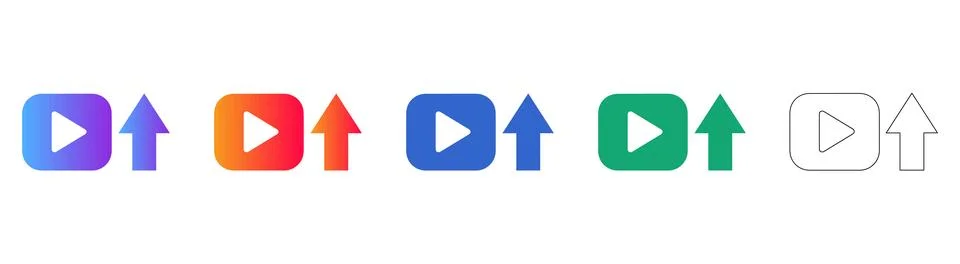 Set of Five Video Play and Upload Icons Stock Illustration