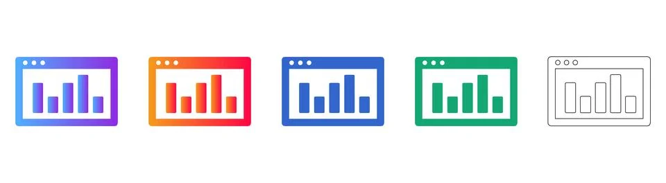 Set of Five Web Browser Window Analytics Icons Stock Illustration