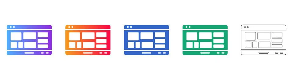 Set of Five Website Layout Dashboard Icons 스톡 일러스트