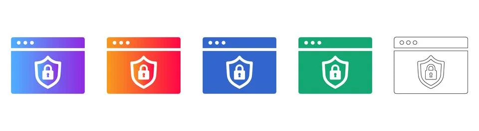 Set of Five Website Security Icons with Shield and Lock イラスト素材