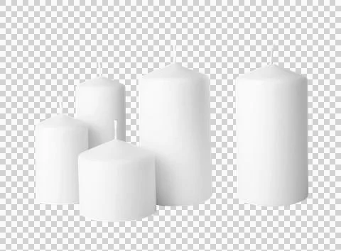 Set of five white interior candles isolated PNG Foto stock
