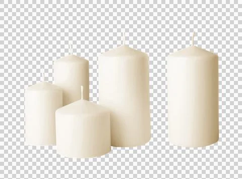 Set of five white interior candles isolated PNG Stockfoto's