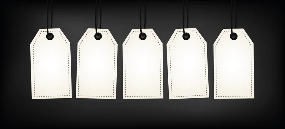 Set of five white labels on black background Stock Illustration