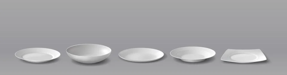 Set of Five White Plates in Various Shapes Stock Illustration