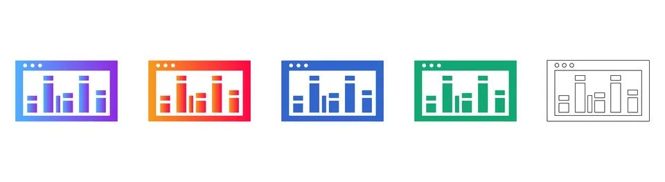 Set of Five Windowed Bar Graph Icons Stockillustratie