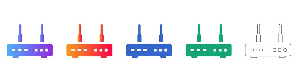 Set of Five Wireless Router Icons Stock Illustration