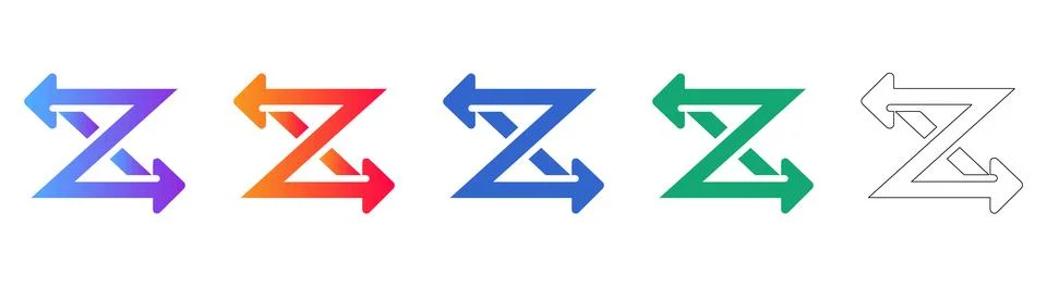 Set of Five Z Shaped Arrow Icons in Various Styles Ilustração Stock