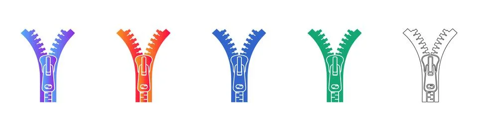 Set of Five Zipper Icons Stock Illustration
