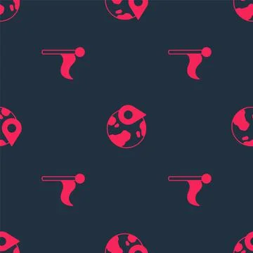 Set Flag and Location on the globe on seamless pattern. Vector Stock Illustration