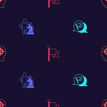 Set Flag, Chess, and Head hunting on seamless pattern. Vector Illustrazione stock