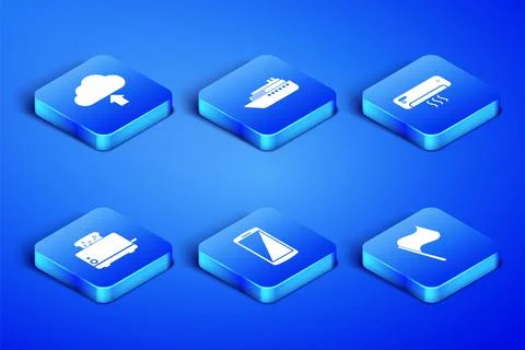 Set Flag, Cloud upload, Smartphone, mobile phone, Toaster with toasts, Ship and Stock Illustration