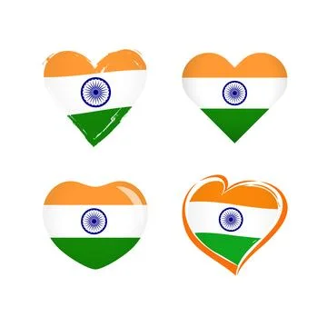 Set of flag hearts of India Illustrazione stock