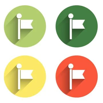 Set Flag icon isolated with long shadow background. Location marker symbol... Stock Illustration