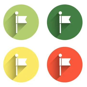 Set Flag icon isolated with long shadow background. Location marker symbol... Illustrazione stock