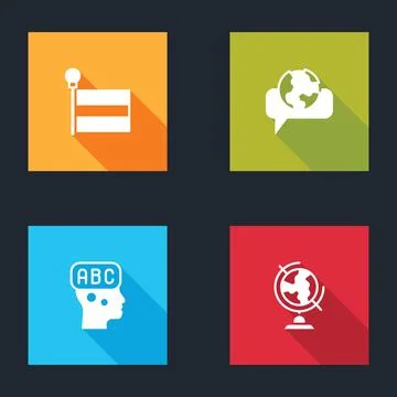 Set Flag, Learning foreign languages, and Earth globe icon. Vector Illustrazione stock