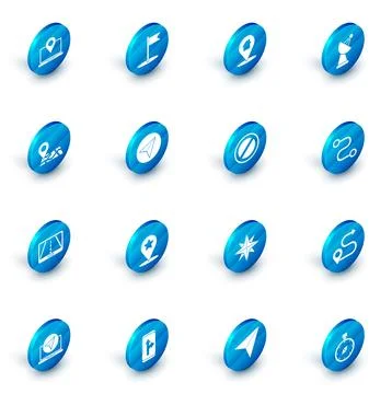 Set Flag, Map pointer with house, Radar, Folded map location marker, Infogr.. Stock Illustration