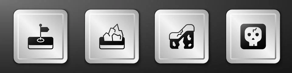 Set Flag Ore mining Geological fault and Archeology icon. Silver square butto Stock Illustration