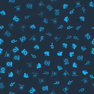 Set Flag peace, Peace cloud, Bong and Vinyl player on seamless pattern. Vector Stockillustratie