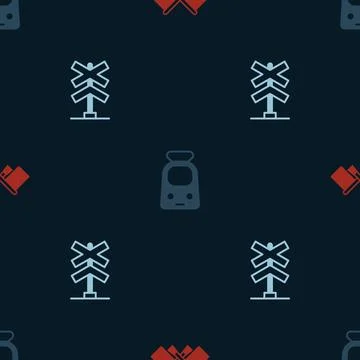Set Flag, Train and railway and Railroad crossing on seamless pattern. Vector イラスト素材
