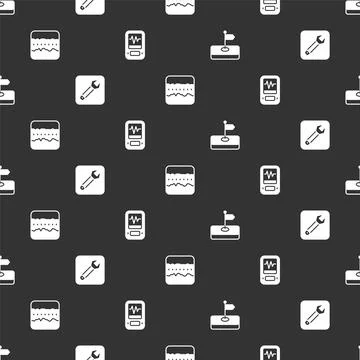 Set Flag, Wrench spanner, Soil ground layers and Seismograph on seamless pattern イラスト素材