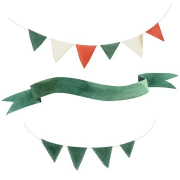 Set of flags and ribbons for Irish holidays. Decor for St. Patrick's Day. Stock Illustration