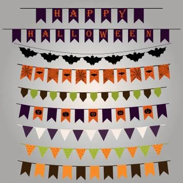 Set of flags and ribbons with a striking design for Halloween. Vector Illustrazione stock