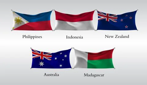 Set Flags of Countries of the Pacific and Indian Ocean. Waving flag of Philip Stock Illustration